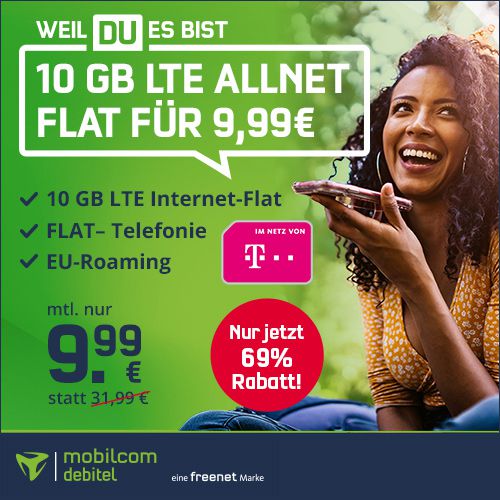🔥 Telekom Allnet Flat mit 10GB LTE für 9,99€ mtl. oder mit gebührenfreier Barclay VISA für 7,99€ mtl.