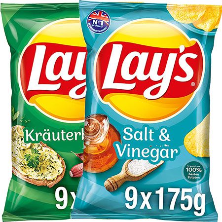 9x 175g Lay’s Salt & Vinegar oder Kräuterbutter Kartoffelchips für je 6,41€ (statt 14€) – Sparabo