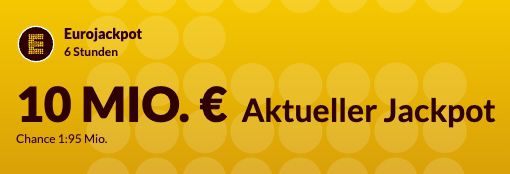 1 Anteil an einer Eurojackpot Spielgemeinschaft mit 170 gespielten Feldern für 5€ (statt 10€)   Neukunden