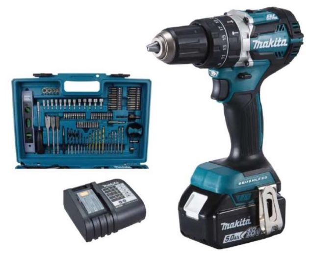 Makita Akkuschrauber Set DHP484STX5 inkl. 5 Ah Akku & 101 teiligem Zubehör Set für 155,99€ (statt 240€)