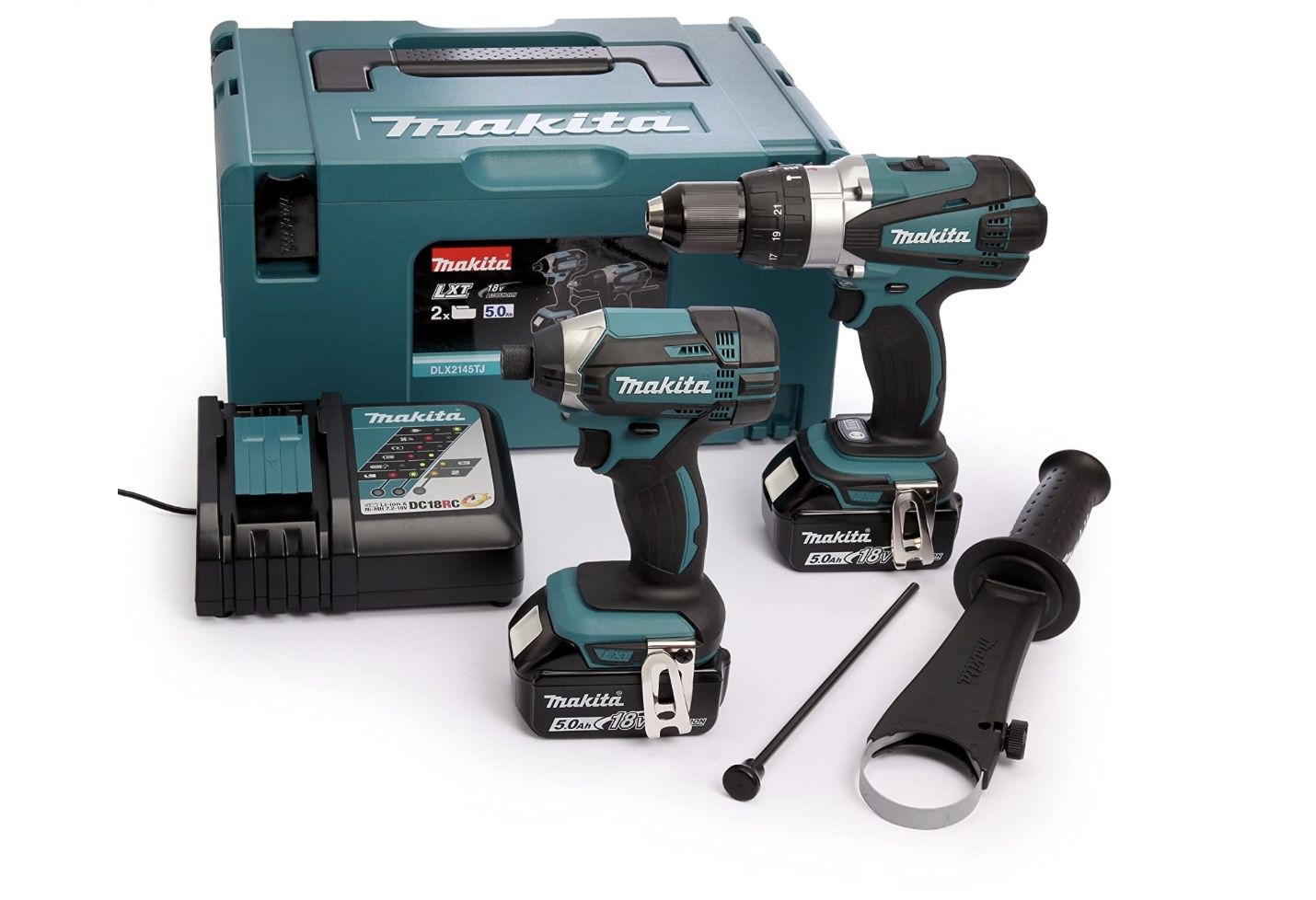 Makita DLX2145TJ Kombi Set (DHP458 + DTD152) + 2x Akku 5Ah + Ladegerät + Koffer für 301,99€ (statt 378€)