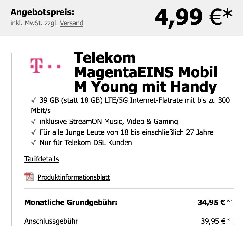 Magenta Young: Google Pixel 6 Pro für 4,99€ + Telekom Allnet Flat mit 39GB LTE/5G für 34,95€ mtl.