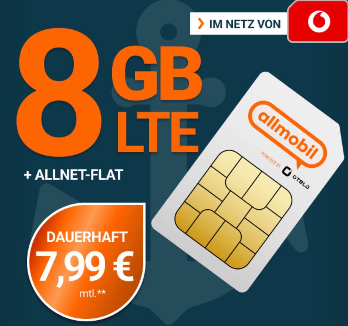 Vodafone Allnet Flat 8GB LTE für 7,99€ mtl. oder 10GB für 11,99€ mtl. + 50€ Bonus