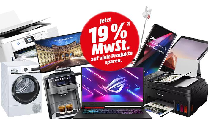 Bis Mitternacht: Media Markt: ausgewählte Artikel ohne MwSt. =15,9% Rabatt