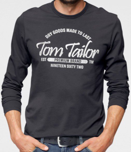 Tom Tailor Langarmshirt mit Logofrontprint in Grau ab 14,39€ (statt 21€)