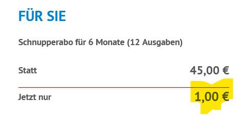 12 Ausgaben Für Sie Abo für 1€ (statt 45€)   dank Sofortrabatt