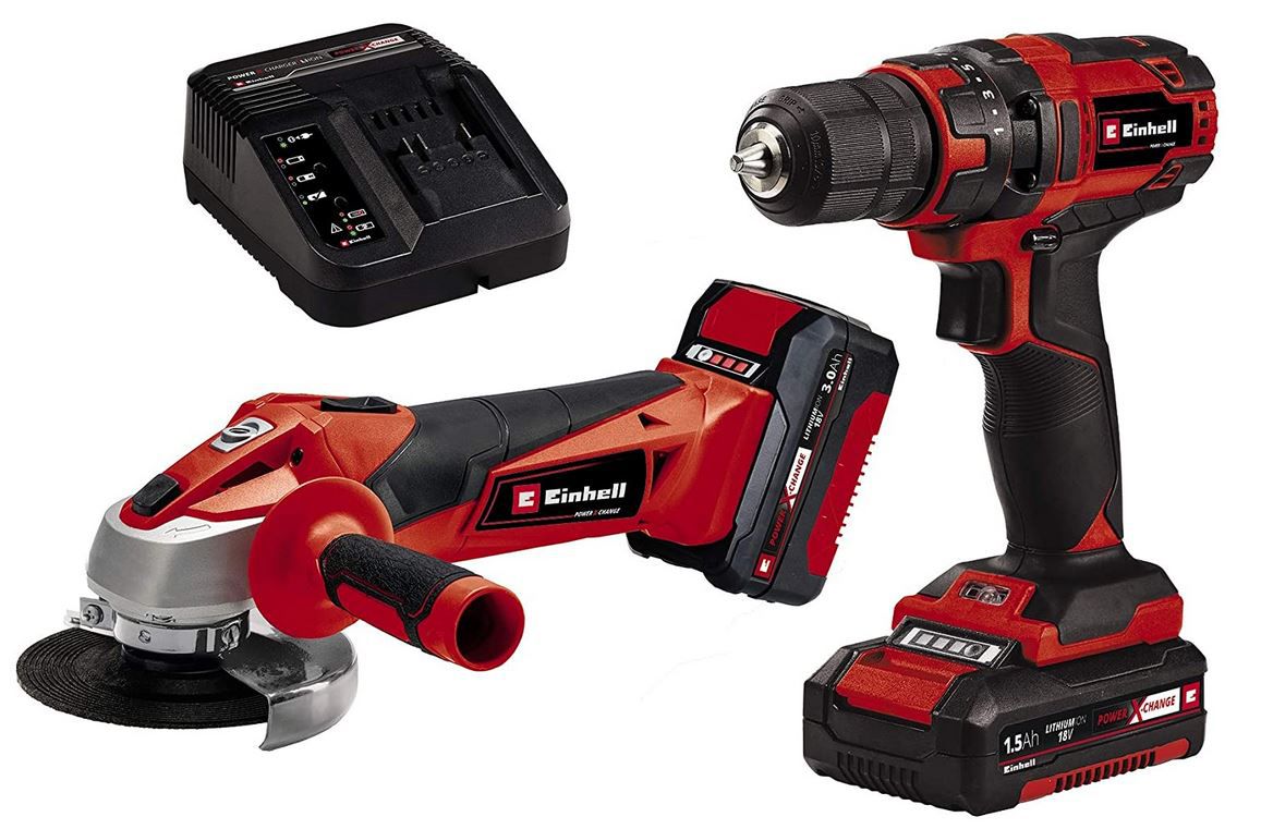 Einhell AkkuMaschinen Set TC TK 18: Bohrschrauber + Winkelschleifer  + 2Akkus + Lader für 109,99€ (statt 126€)