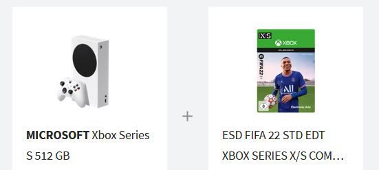Saturn gibt mehr Aktion: z.B.Xbox Series S 512 GB + FIFA 22 S für 289,99€ (statt 329€)