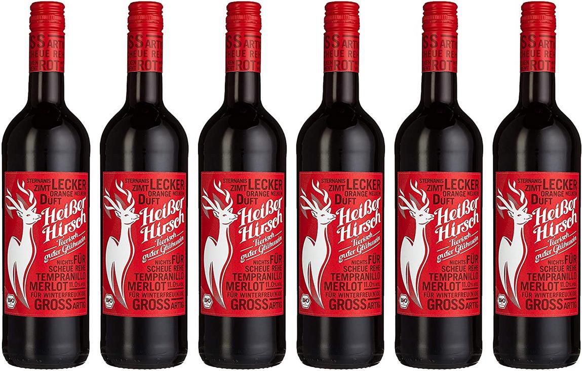 Heißer Hirsch   Roter Bio Glühwein (6 x 0.75l) für 23,94€ (statt 38€)