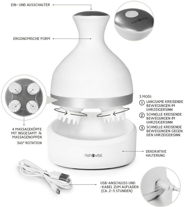 nah vital   elektrisches Kopfmassagegerät mit 360° Rotationsmassage für 24,99€ (statt 35€)