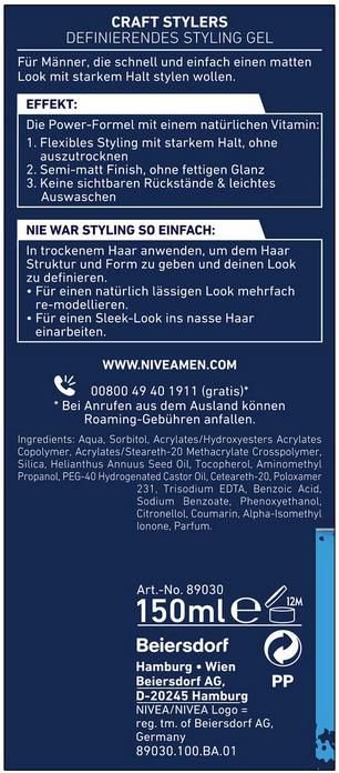 5x Nivea Men   Craft Stylers Definierendes Styling Gel für 9,48€ (statt 12€)   Prime