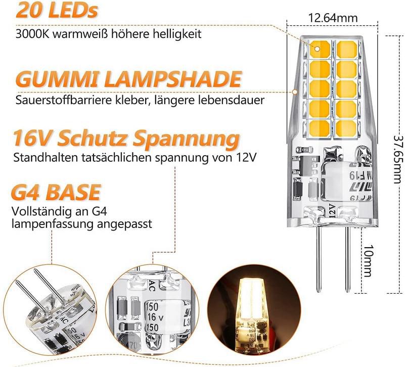 10er Pack Glime G4 LED Lampen 3.5W 400LM   Birnen Ersatz für 30W Halogenlampen für 7,79€ (statt 13€)