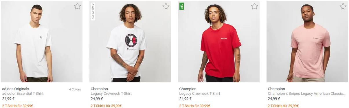 Snipes: Zwei T Shirts für 39,99€   z.B. 2x Core Baby TAB LOGO für 39,99€ (statt 50€)