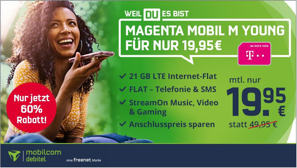 Letzte Chance! 🔥 Telekom Tarif mit 21GB LTE (300Mbit/s) + Allnet Flat + StreamOn für 19,95€ mtl.   bis 27 Jahre