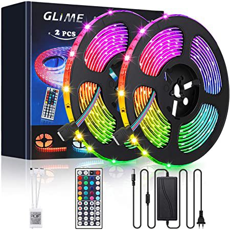 2x 5m GLIME RGB LED Streifen mit 20 Farben & 44 Tasten IR Fernbedienung für 13,79€ (statt 23€)   Prime