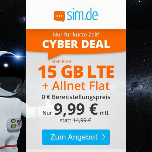 Hot! Sim.de: o2 Allnet Flat mit 15GB LTE für 9,99€ mtl. + keine Laufzeit (mind. 3 Monate)