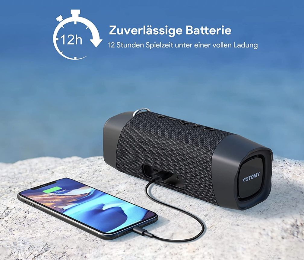 Votomy Bluetooth Lautsprecher mit 5200mAh & 12 Std. Wiedergabezeit für 33,59€ (statt 56€)