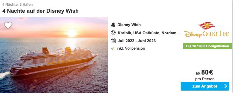 Fehler? 5 Tage Karibik Kreuzfahrt mit der Disney Wish inkl. Vollpension ab 81€ p.P.