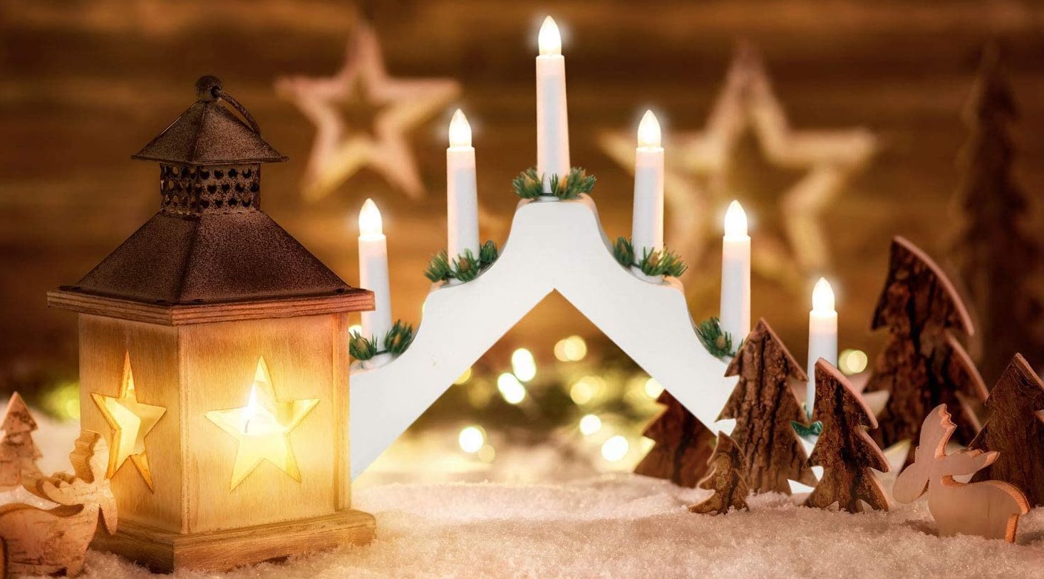 Idena LED Adventsleuchter aus weiß lackiertem Holz mit 7 warmweißen LED Kerzen für 9,99€ (statt 14€)   Prime