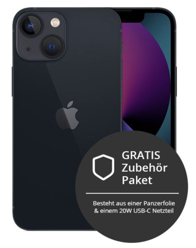 Junge Leute: Apple iPhone 13 mit 128GB für 299€ + Vodafone Allnet Flat mit 999GB LTE (!) für 47,99€ mtl.