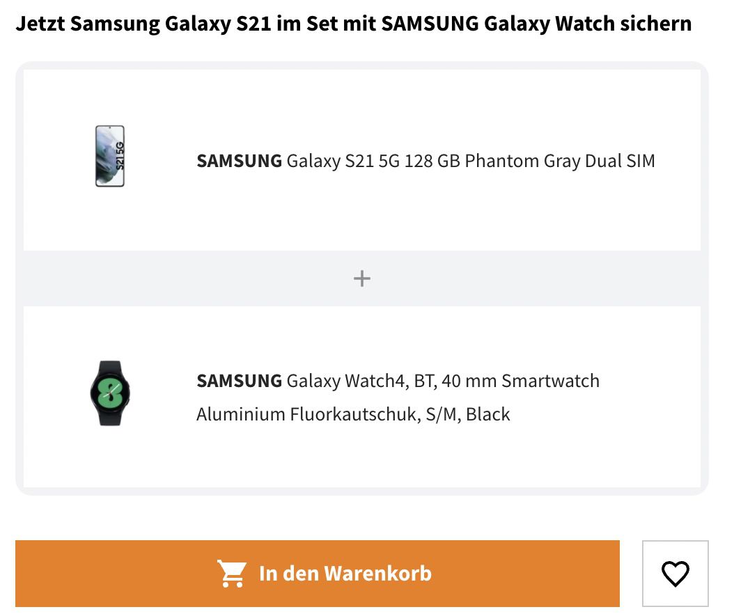 Samsung Galaxy S21 5G mit 128GB + Samsung Galaxy Watch 4 40mm BT für 767€ (statt 864€)