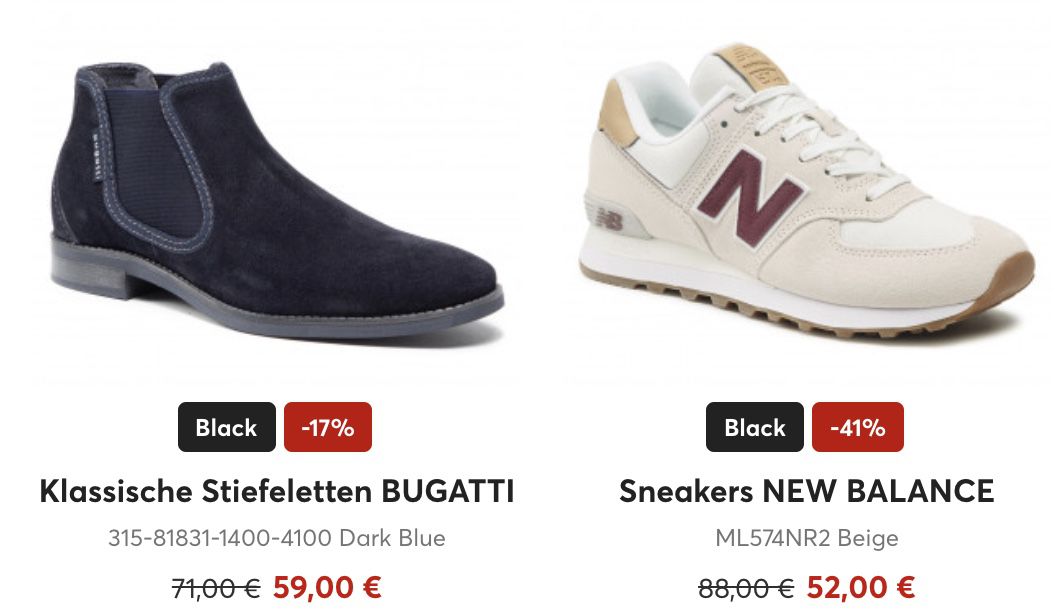 eSchuhe Black Friday Sale bis 70% Rabatt   z.B. New Balance ML574HC2 für 43€ (statt 62€)