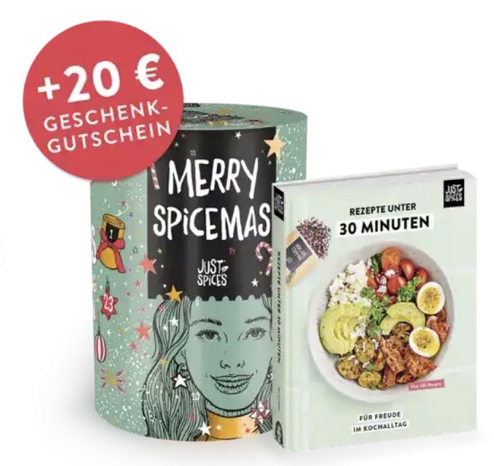 22% Extra Rabatt auf ALLES bei Just Spices   z.B. großer Adventskalender inkl. 20€ Gutschein 89,69€ (statt 115€)