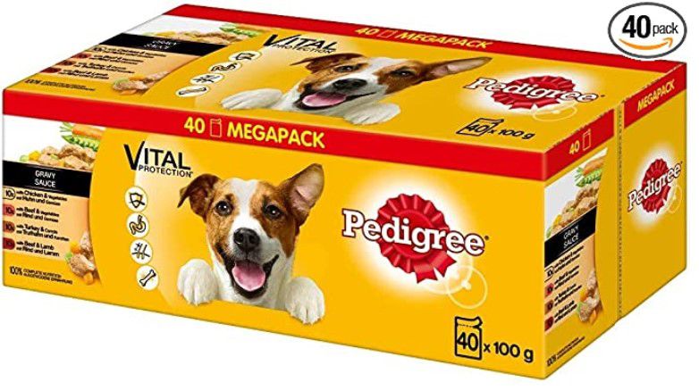 Amazon 5 für 4 Haustier Aktion  – z.B.  5 x Pedigree Nassfutter 5x (40 x 100g) für 34,12€ (statt 52€)