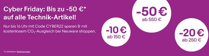 Nur bis 16 Uhr: eBay Black Friday mit bis zu  50€ auf Elektronik (Auch Apple, Samsung...)