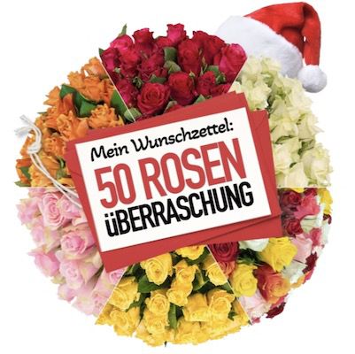 Rosenüberraschung mit 50 bunten Rosen mit 40 50cm Länge für 25,98€