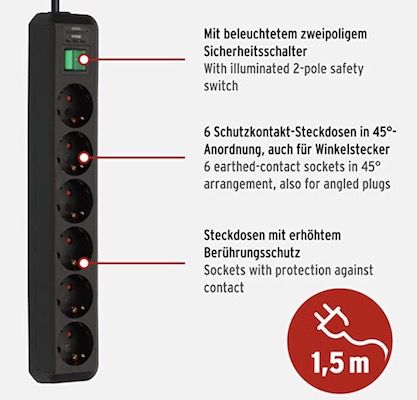 🔌 Brennenstuhl Eco Line Steckdosenleiste 6 fach 1.5m Kabel für 5,99€ (statt 9€)
