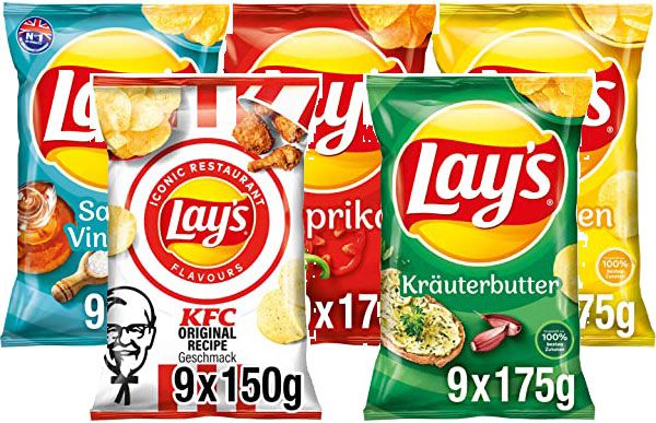 5 Sorten Lays Chips im 9er Pack z.B. Kräuterbutter, KFC oder Paprika für je 8,99€ (statt 14€)   Prime Sparabo
