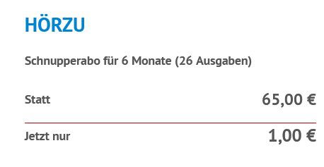 26 Ausgaben HÖRZU TV Zeitschrift Abo für 1€ (statt 65€)