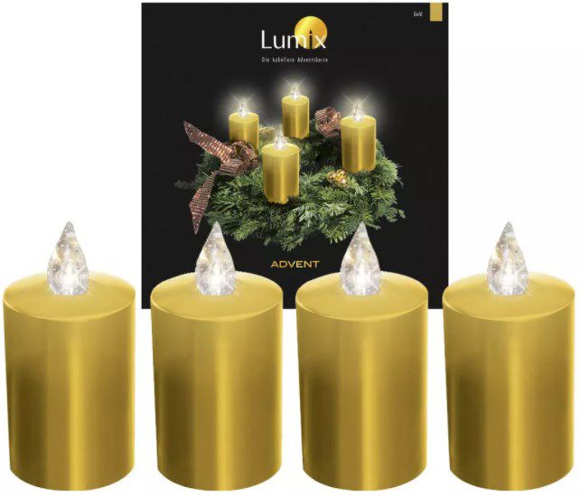 Krinner Lumix 4 LED Kerzen für Adventskranz in Gold für 19,99€ (statt 26€)