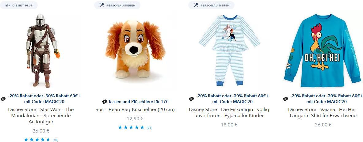 Disney Shop: 20% oder 30% Rabatt ab 60€ auf viele Artikel + Geschenk im Wert von 25€