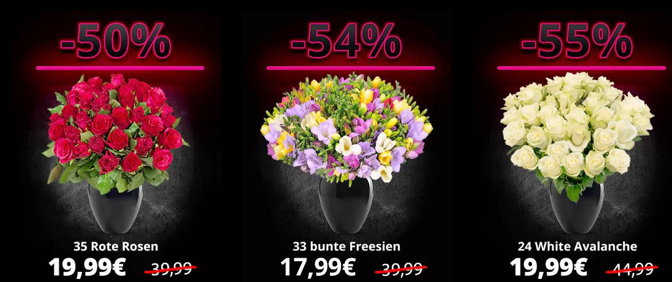 Bis zu 55% Rabatt auf frische Blumensträuße bei BlumeIdeal   z.B. 35 rote Rosen für 25,98€ (statt 46€)