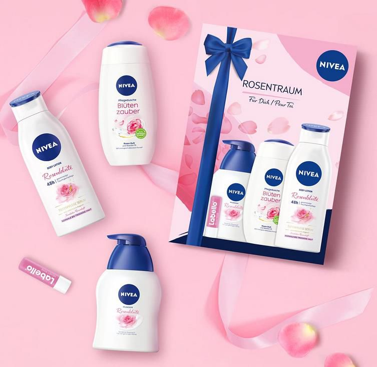 NIVEA Rosentraum Geschenkset mit Body Lotion, Pflegedusche, Handseife und Labello für 6,26€ (statt 12€)   Prime