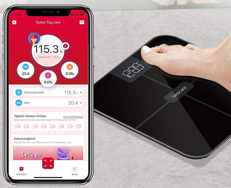 Sinocare digitale Personenwaage mit 4 Sensoren, App & bis zu 180kg für 9,99€ (statt 20€)   Prime