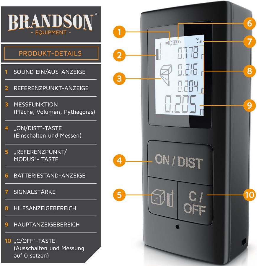 Brandson   Digitaler Laser Entfernungsmesser für 14,95€ (statt 24€)