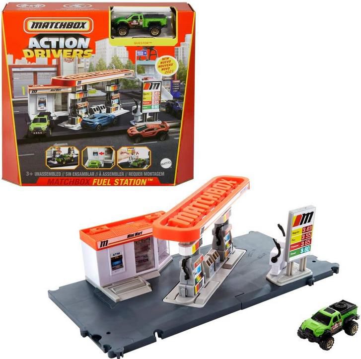 Matchbox GVY84   Tankstellen Spielset mit 1 Fahrzeug für 8,96€ (statt 14€)   Prime