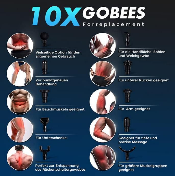 GOBEES Massagepistole mit 10 Massageköpfen und 30 Geschwindigkeiten für 49,99€ (statt 100€)