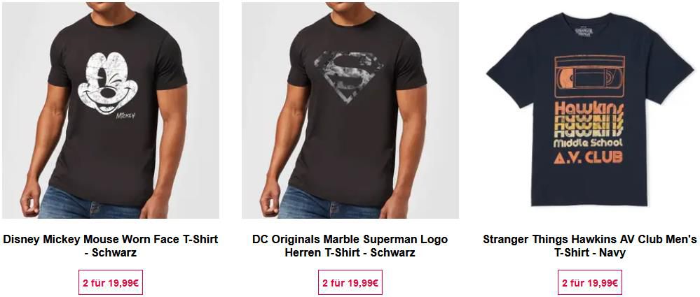 Zavvi: Lizenzierte T Shirts 2 für 19,99€ + 2,99€ Versand