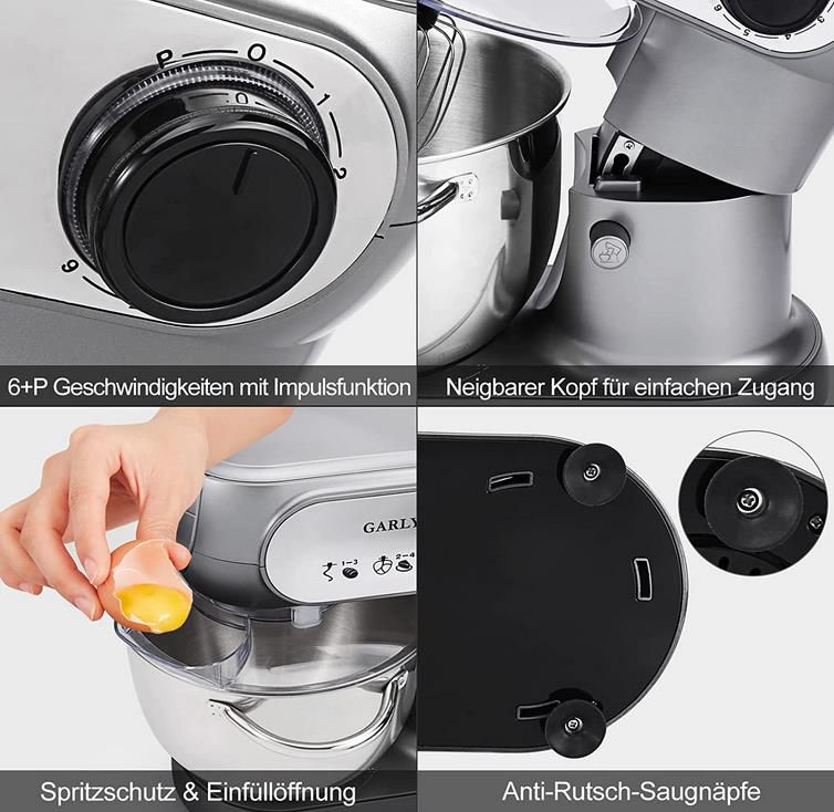 ‎Hengtaiji Küchenmaschine 1200W mit Edelstahl Schüssel 5,5 L für 65,99€ (statt 110€)