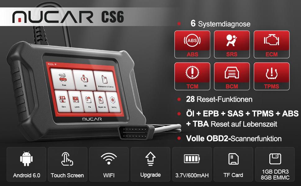 MUCAR CS6   OBD2 Diagnosegerät mit 28 Wartungsdiensten und 6 Systemdiagnosen für 134,31€ (statt 200€)