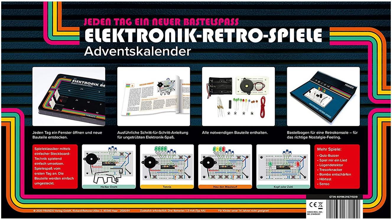 FRANZIS 67150   Elektronik Retro Spiele Adventskalender für 12,39€ (statt 19€)   Prime