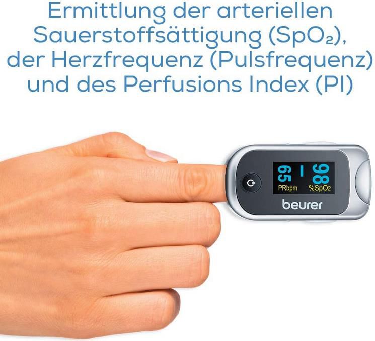 Beurer PO 40 Pulsoximeter    Sauerstoffsättigung, Herzfrequenz und Perfusions Index für 27€ (statt 39€)   Prime