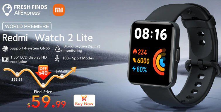 Redmi Watch 2 Lite mit GPS & Blutsauerstoffmessung für 65,42€