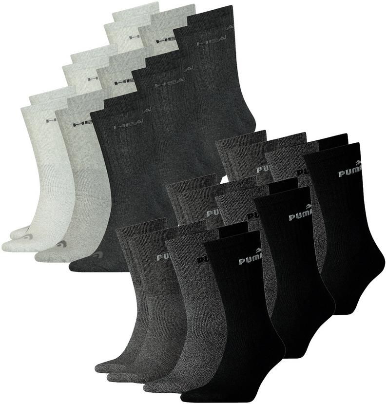 9 Paar Puma Classic Sport Socken + 9 Paar HEAD Unisex Crew Sportsocken für 25,99€ (statt 39€)