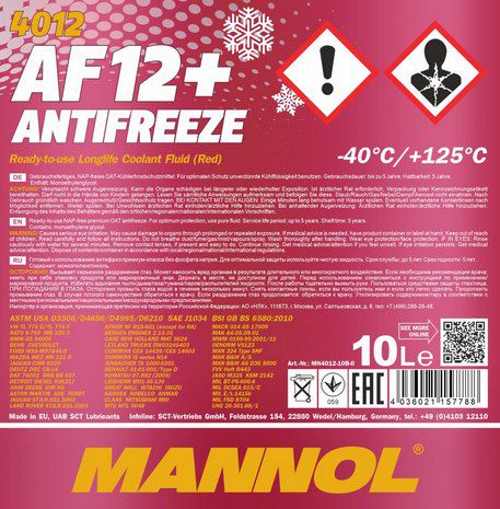 10 Liter Kühlerfrostschutz MANNOL Antifreeze AF12+ für 16,82€ (statt 20€)