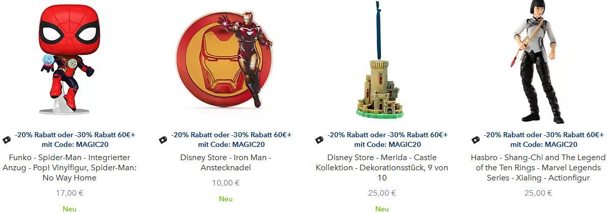 Disney Shop: 20% oder 30% Rabatt ab 60€ auf viele Artikel + Geschenk im Wert von 25€